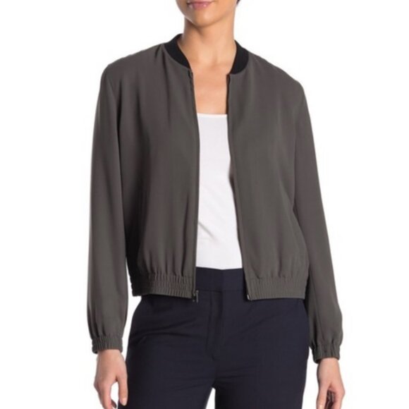 NWT Theory Front Zip Bomber Jacket, Thyme Green– Minimalist Lightweight Layer - Picture 1 of 14